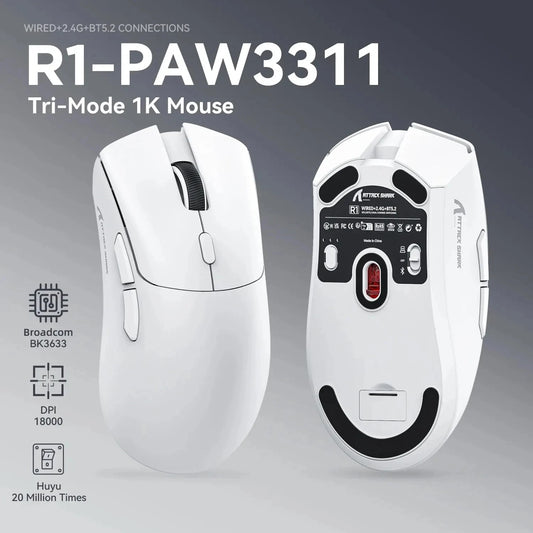 R1 Superlight Mouse BT 2.4G Wireless Gaming Mouse PixArt PAW3311 Gaming Sensor 6 Adjustable DPI for Office Game