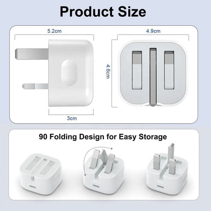 EU US UK AU Plug 20W USB C Fast QC3.0 Wall Charger Block PD Function OTP & OVP Protection for iPhone 15/14/13 Mobile Phone
