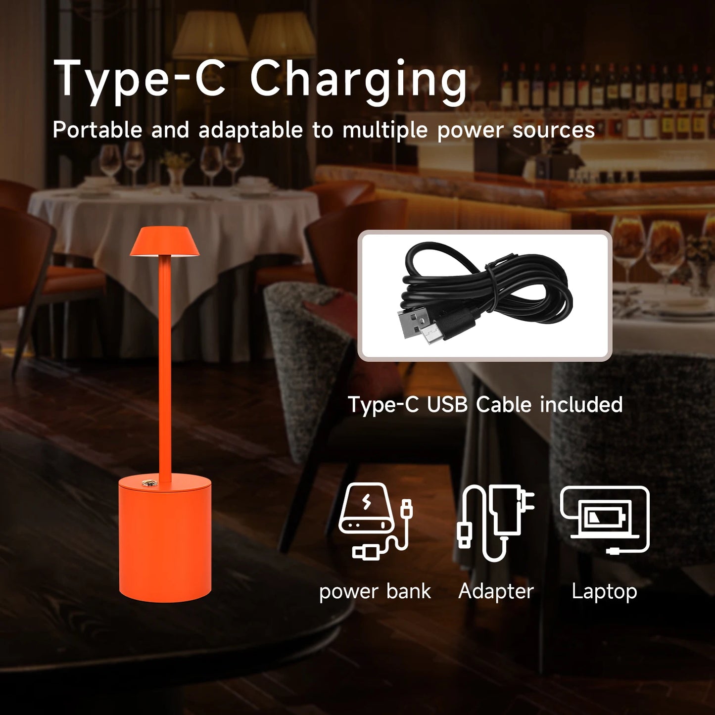 USB Rechargeable LED Table Light Modern Touch Lamp for Indoors & Outdoors Cone Shade Bedrooms Homes Cordless Restaurants Bars