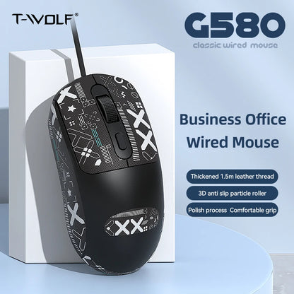 Hot Sale T-WOLF Personalized Mouse G580 Wired Office Mouse 4D Business Normal Mouse Mice for Laptop Desktop
