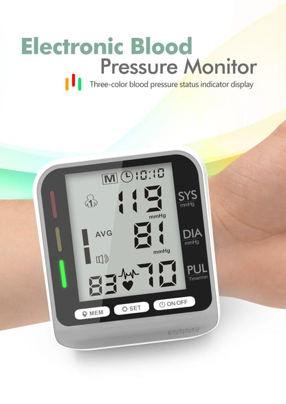 Automatic Portable Medical Digital Wrist Blood Pressure Monitor Sphygmomanometer Tonometer Tensiometer Heart Rate Pulse Meter BP
