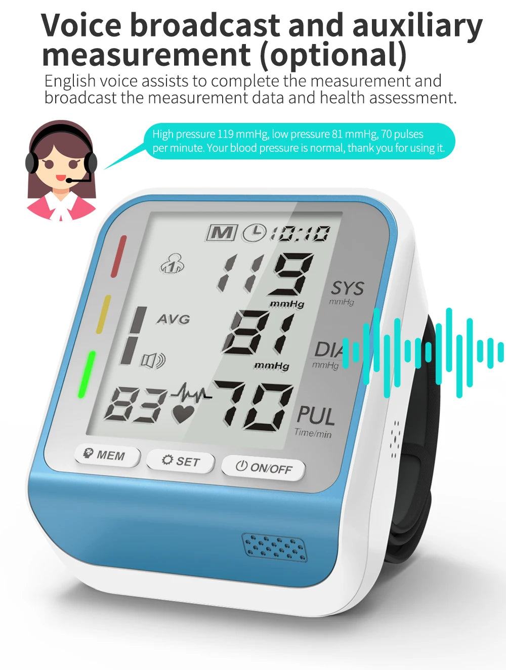 Automatic Portable Medical Digital Wrist Blood Pressure Monitor Sphygmomanometer Tonometer Tensiometer Heart Rate Pulse Meter BP