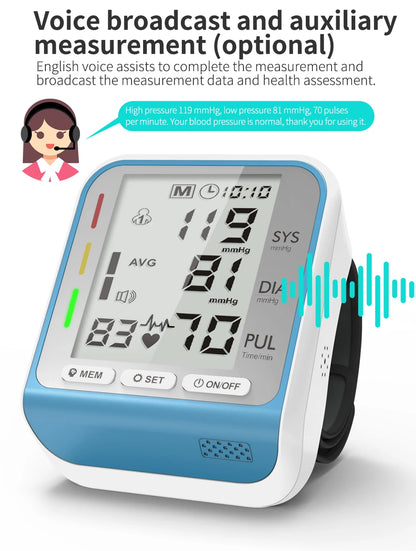 Automatic Portable Medical Digital Wrist Blood Pressure Monitor Sphygmomanometer Tonometer Tensiometer Heart Rate Pulse Meter BP