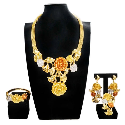 Zhuerrui High Quality Big Brazilian Gold Jewelry Set Classic Wedding Party Accessories Jewelry Italian Lady Necklace Sets H0085