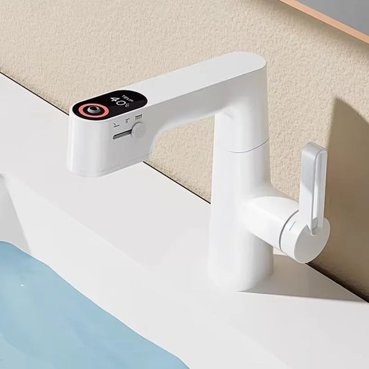 Smart Brass 360 Degree Rotating Desk Mounted Basin Tap Digital Display Pull Out Basin Faucet