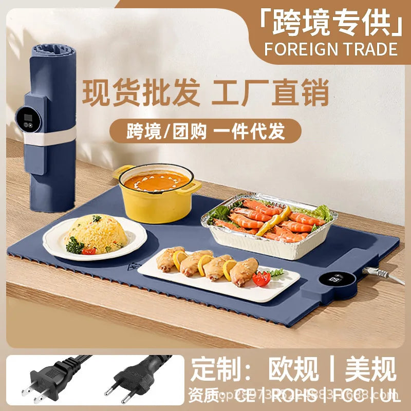 Foldable Silicone Food Warmer Intelligent Fast Heating Dish Warming Tray Hot Plate Temperature Adjust Electric Food Warming Mat