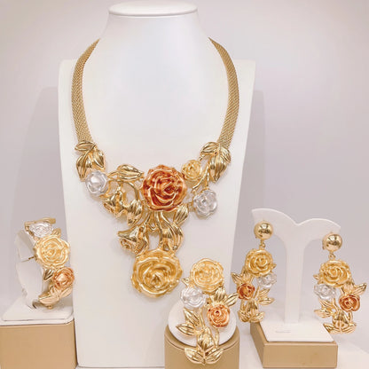 Zhuerrui High Quality Big Brazilian Gold Jewelry Set Classic Wedding Party Accessories Jewelry Italian Lady Necklace Sets H0085
