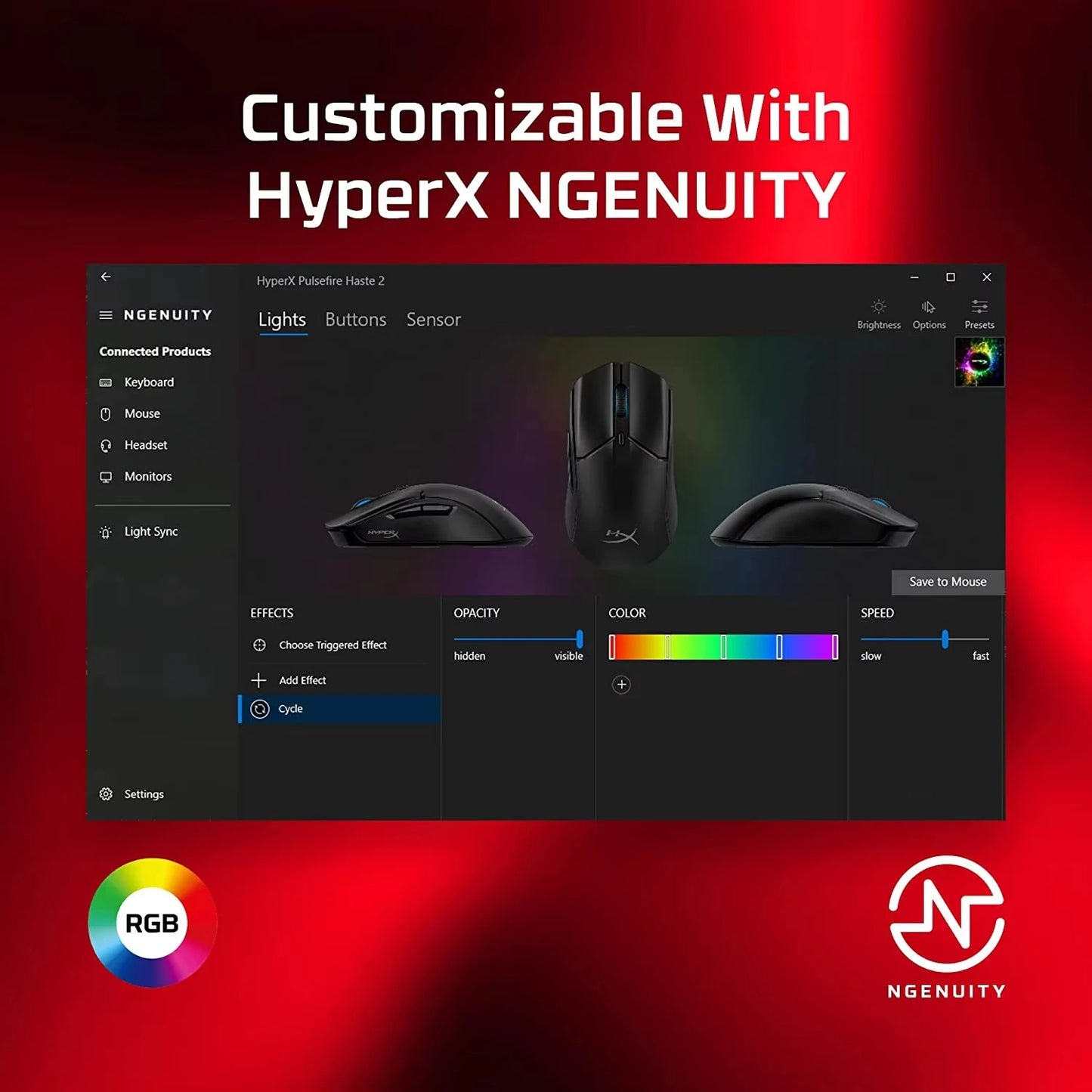 HyperX Pulsefire Haste 2 RGB Wired Gaming Mouse 8000Mhz Opto-Electronic 26000 DPI 5-8 Programmable Buttons USB New 100%