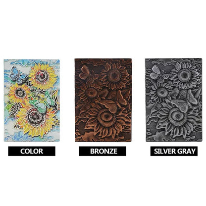 A5 Luxury European Retro Sunflower Journal Note Book Notepad Unique Personalized Carved PU Leather Embossed Cover Notebooks