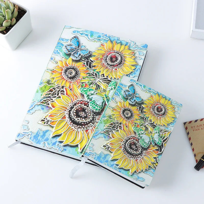 A5 Luxury European Retro Sunflower Journal Note Book Notepad Unique Personalized Carved PU Leather Embossed Cover Notebooks
