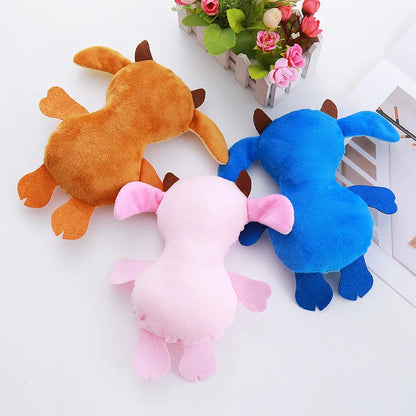 Novelty Cartoon Cute Plush Brave Cow Dolls Cleaning Teeth Cat Dog Pet Sounding Toys