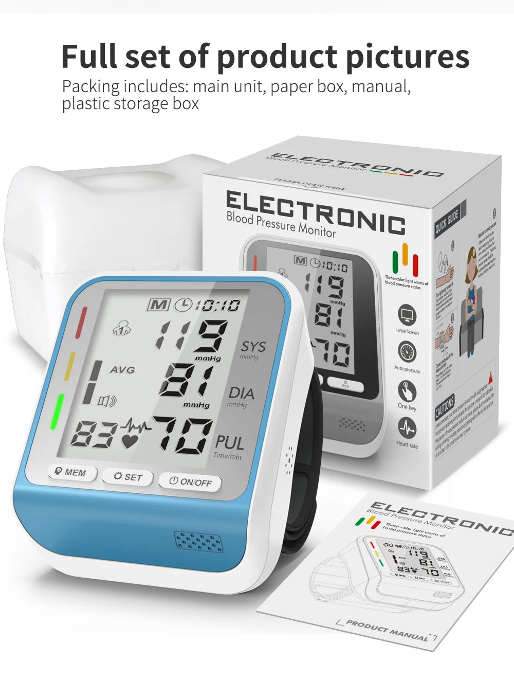 Automatic Portable Medical Digital Wrist Blood Pressure Monitor Sphygmomanometer Tonometer Tensiometer Heart Rate Pulse Meter BP