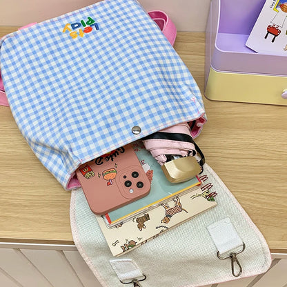 Wholesale Cute Girl Cartoon Canvas School Backpack Fashionable Candy Color Kid's Mochilas with Zipper Closure
