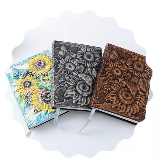 A5 Luxury European Retro Sunflower Journal Note Book Notepad Unique Personalized Carved PU Leather Embossed Cover Notebooks