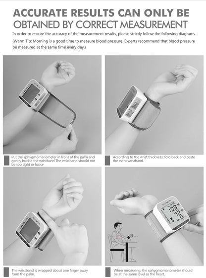 Automatic Portable Medical Digital Wrist Blood Pressure Monitor Sphygmomanometer Tonometer Tensiometer Heart Rate Pulse Meter BP