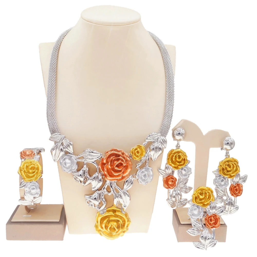 Zhuerrui High Quality Big Brazilian Gold Jewelry Set Classic Wedding Party Accessories Jewelry Italian Lady Necklace Sets H0085