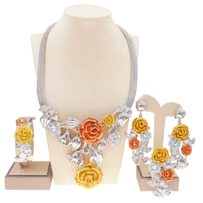 Zhuerrui High Quality Big Brazilian Gold Jewelry Set Classic Wedding Party Accessories Jewelry Italian Lady Necklace Sets H0085