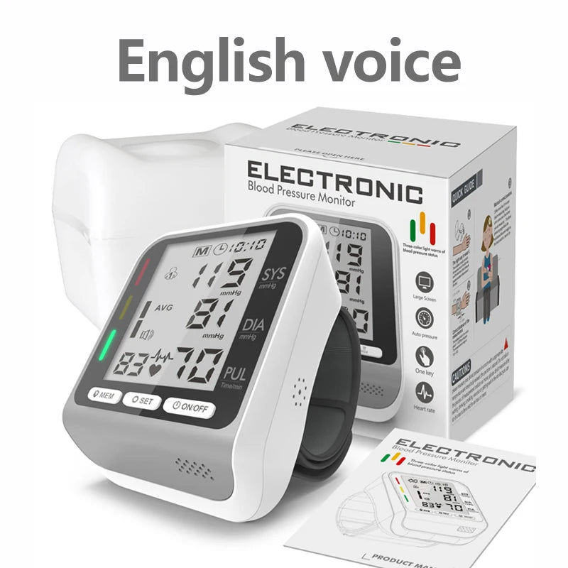 Automatic Portable Medical Digital Wrist Blood Pressure Monitor Sphygmomanometer Tonometer Tensiometer Heart Rate Pulse Meter BP