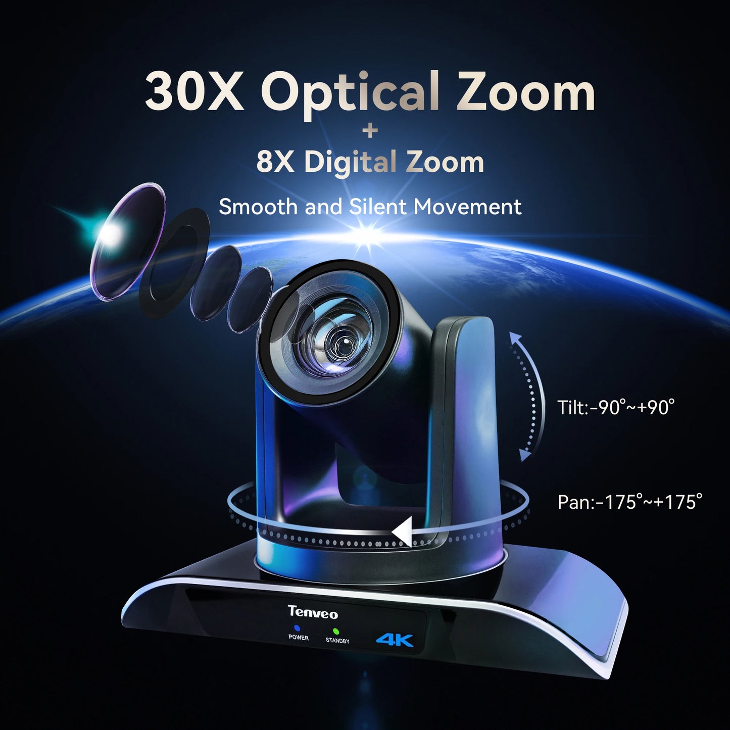 3Pcs 30X Zoom 4K PTZ Conference Camera AI Auto Tracking USB+HDMI+SDI+LAN POE and KB300PRO IP PTZ Camera Joystick Controller