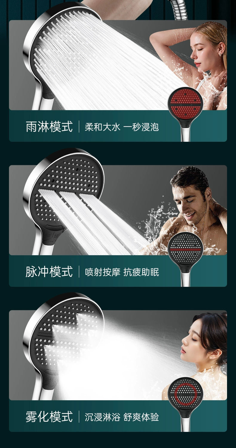 High Pressure 15cm Big Panel Shower Head 3 Modes Adjustable Showerheads with Hose Water Saving Spray Nozzle Bathroom Accessories