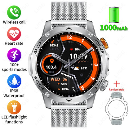LIGE New 1000mAh Big Battery Smart Watch Men LED Flashlight BT Call IP68 Waterproof Men Watches Spots Smartwatch For Android ios