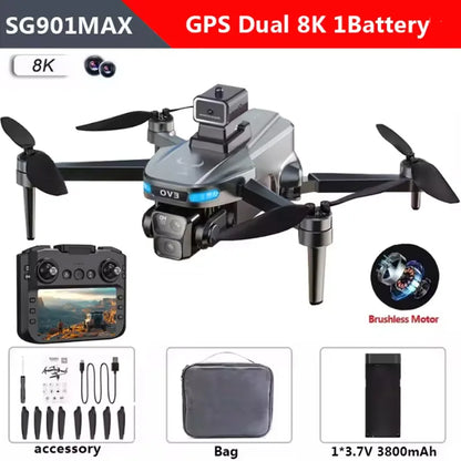SG901MAX GPS Drone 8K Professional HD Dual Camera 5G WIFI With Screen 360°Obstacle Avoidance Brushless Foldable Quadcopter Drone