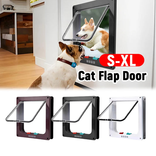 Cat Flap Door with 4 Way Security Lock Puppy Kitten Safety In&out Pet Door Dog Cat Kitten Flap Door Pet Doors and Sliding Door