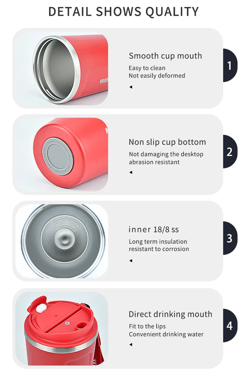 380ML Coffee Cup Stainless Steel Thermal Mug Double Wall Vacuum Insulated Water Bottle Office Home Portable Travel Car Mug