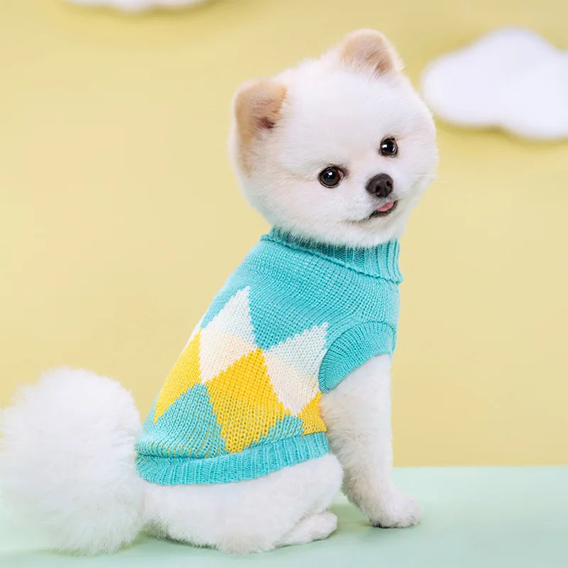 2025 Pet Autumn/Winter Warm Bar Pattern Sweater Elastic Two Leg Collar Dog Cat Knitted Woolen Clothes