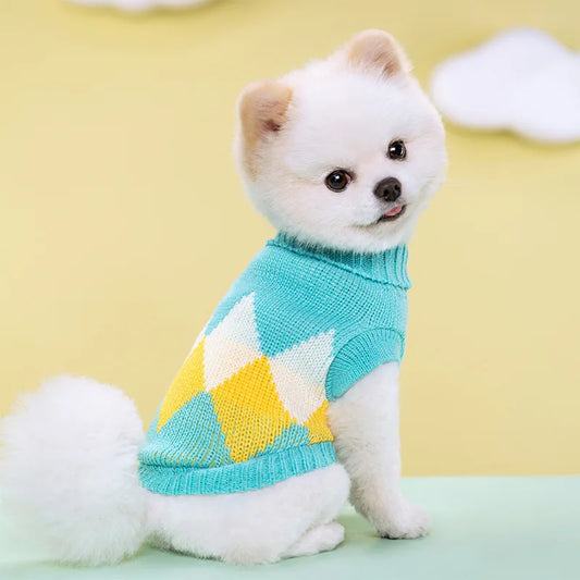 2025 Pet Autumn/Winter Warm Bar Pattern Sweater Elastic Two Leg Collar Dog Cat Knitted Woolen Clothes