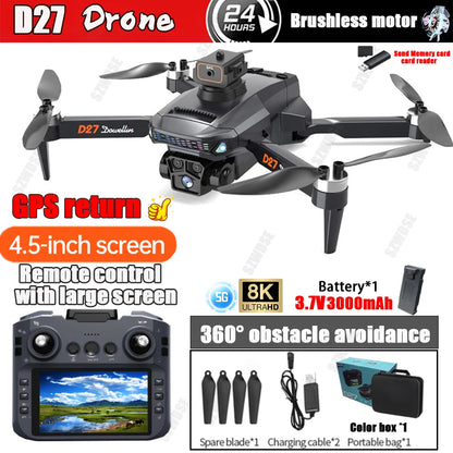 2025 New D27 Drone with Screen Remote Control Professional 8k Camera Four-Axis Aerial Photography 5G WIFI GPS FPV Dron RC 5000M
