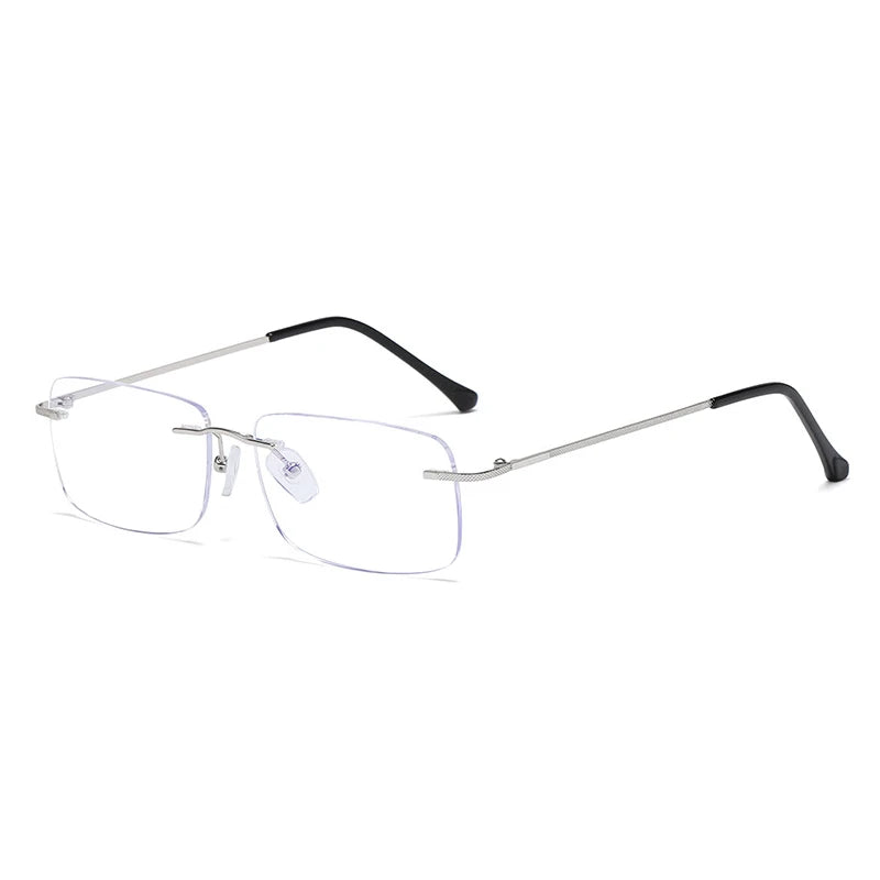 Men's Anti Blue Light Blocking Reading Glasses Cut Frameless Metal HD Lens Eyewear Women Prescription Presbyopic Glasses +400