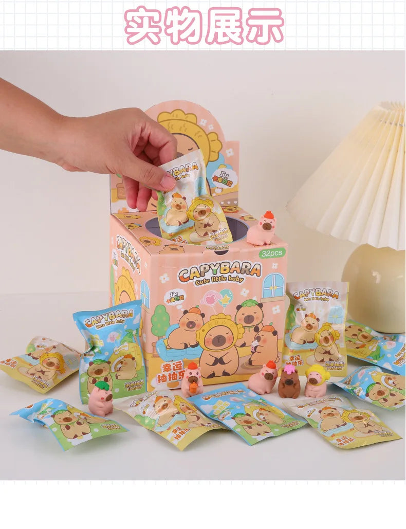 32 Pcs/Box Cartoon Cute Capybara Surprise Bag Eraser Stationery Student Supplies Stationery Wholesale
