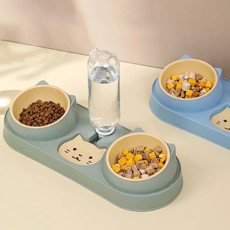 Pet Cat Bowl Automatic Feeder Dog Food Bowl With Water Fountain Double Bowl Drinking Raised Stand Dish Bowls For Cats