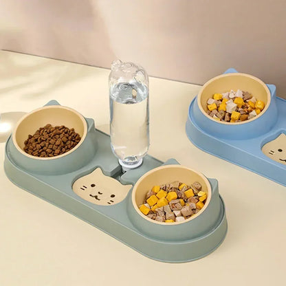 Pet Cat Bowl Automatic Feeder Dog Food Bowl With Water Fountain Double Bowl Drinking Raised Stand Dish Bowls For Cats