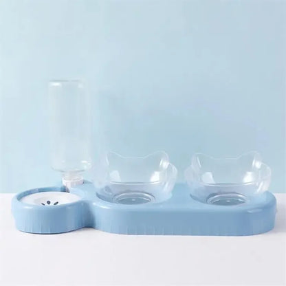 Pet Cat Bowl Automatic Feeder 3-in-1 Dog Cat Food Bowl With Water Fountain Double Bowl Drinking Raised Stand Dish Bowls For Cats