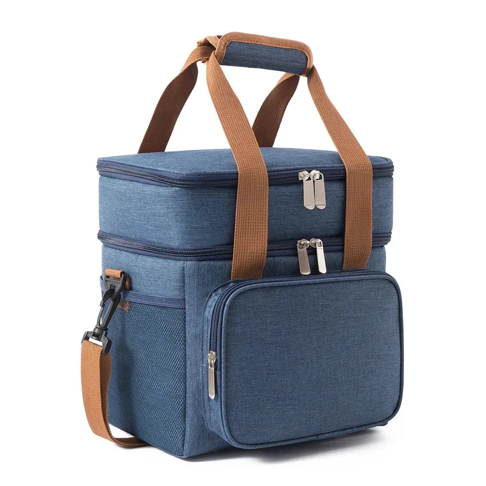 Picnic Cooler Bags Thermal Lunch Box Bag Double Layer Outdoor Camping Food Drink Ice Insulated Case Travel Storage Bags