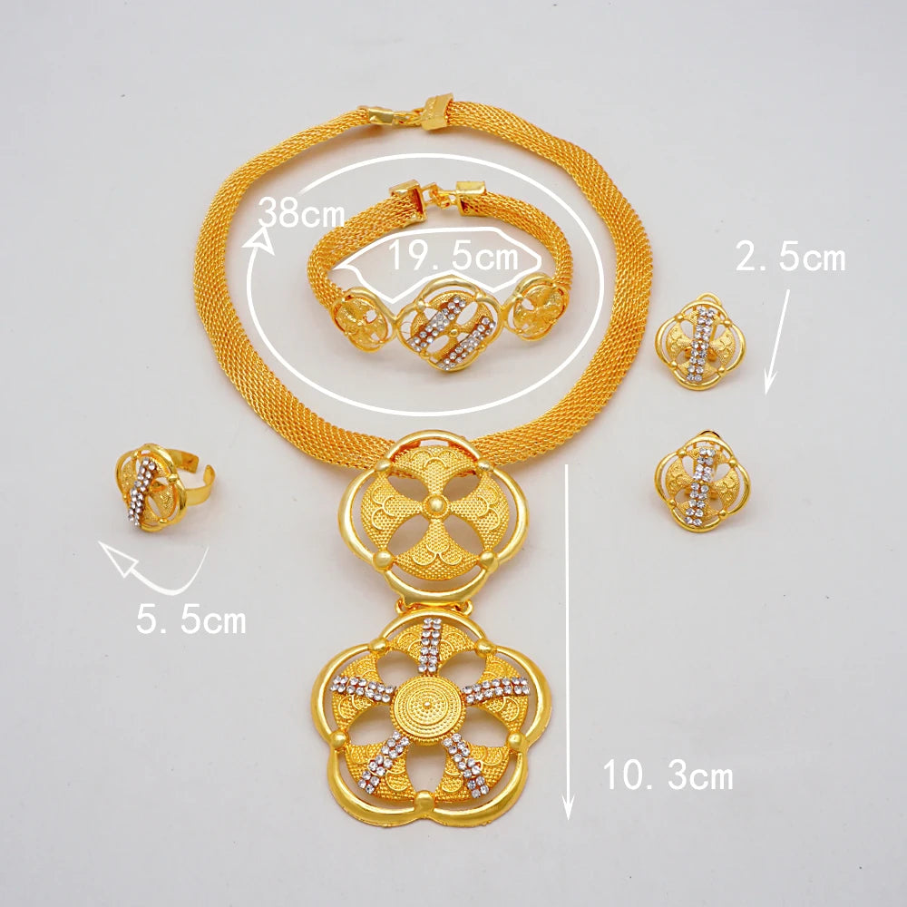 2023 Fine Jewelry Sets For Women Dubai Bridal Wedding Gifts Necklace Bracelet Earrings Ring Jewellery Set African Bead jewelry