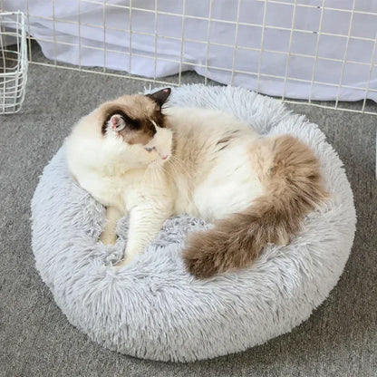 Long haired ultra soft pet cat bed plush washable calming bed donut bed comfortable sleeping artifact
