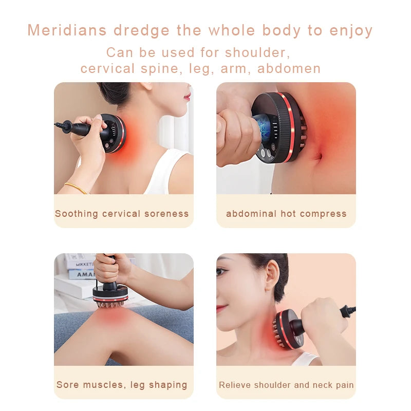 Eletric Guahsa Massager Meridian Massage Brush Lymphatic Drainage Machine Heating Microcurrent Body Back Massager Anti Cellulite