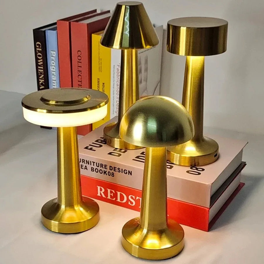 LED Table Light 3 Color Modes Retro Coffee Table Lamp with Touch Control Mushroom & Dumbbell Styles Sensor Rechargeable Night