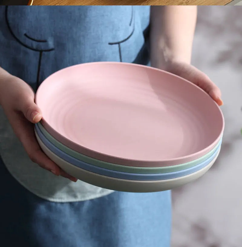 Wheat Straw Solid Color Round Plates Salad Dessert Dinner Reusable Microwave Safe Anti Fall And Shatter Plates Fruit Plate