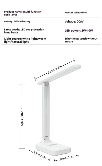 LED Table Lamp Eyes Protection Touch Dimmable LED Reading Light Student Dormitory Bedroom Reading USB Rechargable Desk Lamp