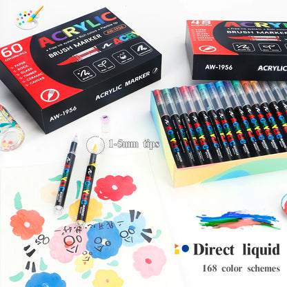 60/72/120/168 Color Acrylic Paint Pen Marker Brush Tip Paint Marker For Rock Painting Wood Canvas Stone Christmas Gift DIY Craft