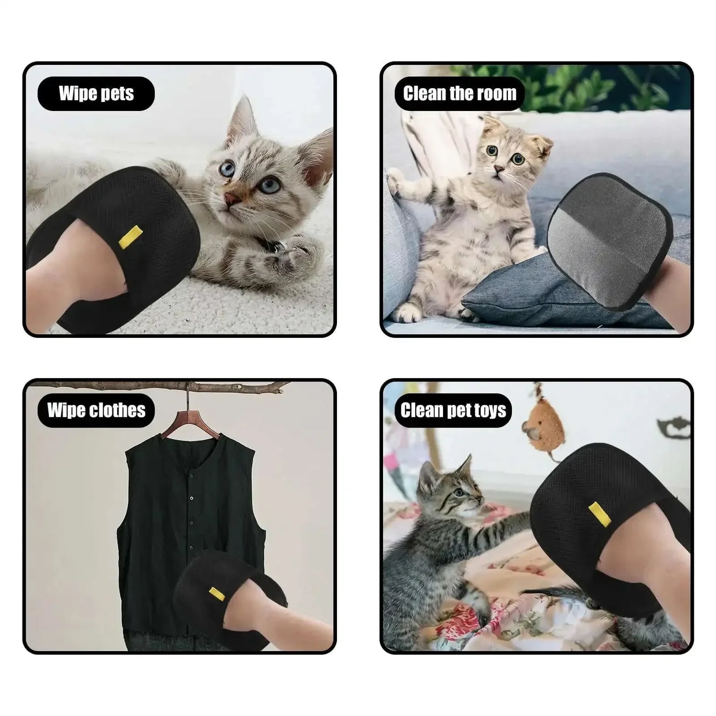 Pet Hair Removal Set Tool Reusable Static Removal Gloves Double-Sided Grooming Gloves Remove Dog Cat Fur Hair for Carpets Sofa