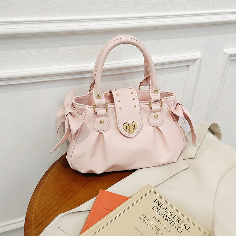 Sweet Bow Lolita Pink Hand Bag Purse Women Harajuku Love Heart Soft Crossbody Bag Lady Kawaii Large Capacity Shoulder Bag Female