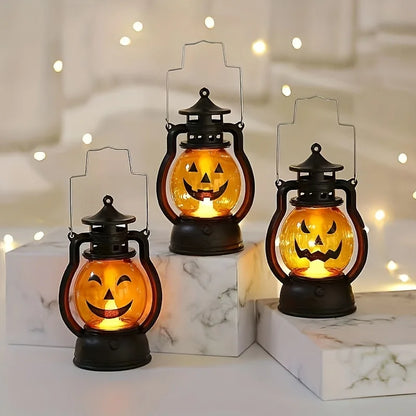 Halloween Hanging Pumpkin Lantern Light LED Ghost Lamp Candle Light Retro Small Oil Lamp Christmas Party Home Decor Horror Props