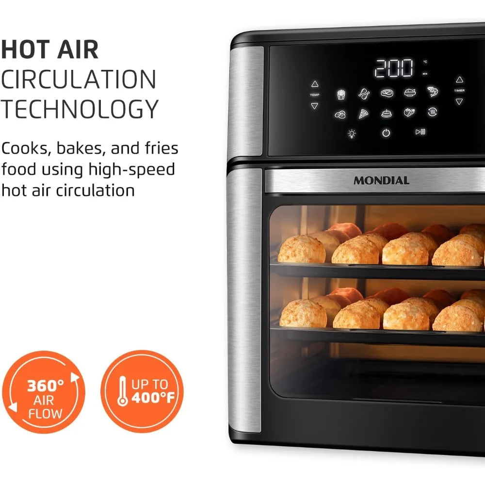 HOME - Air Fryer Oven 1800W, 12.7QT Capacity, Touchscreen Panel, Automatic Shut-Off – Black & Stainless Steel –