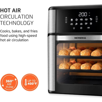 HOME - Air Fryer Oven 1800W, 12.7QT Capacity, Touchscreen Panel, Automatic Shut-Off – Black & Stainless Steel –