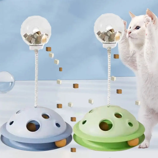 Plastic Cat Leaking Food Ball Interactive with Spring Rod Cat Track Balls Toy Detachable Cat Turntable Toy